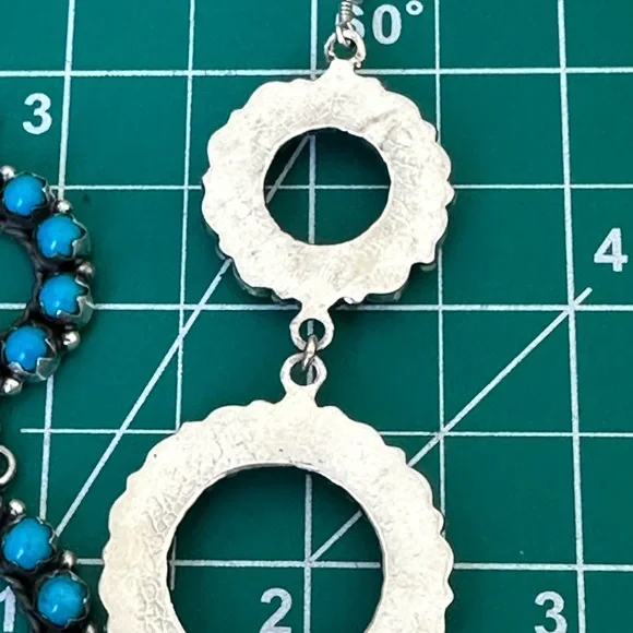 Sold 🦋 Turquoise Southwestern handmade 925 solid sterling, silver hoop earrings - Picture 7 of 11